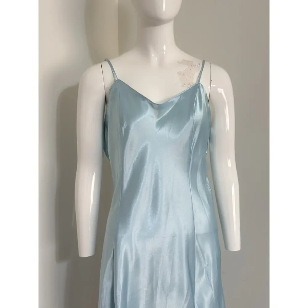 Y2K Secret Treasures Women’s Satin Slip Dress Nightgown Blue L Spaghetti Straps - Picture 2 of 13